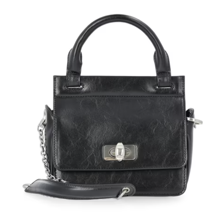 Black Scenario mini clam-shaped tote bag.