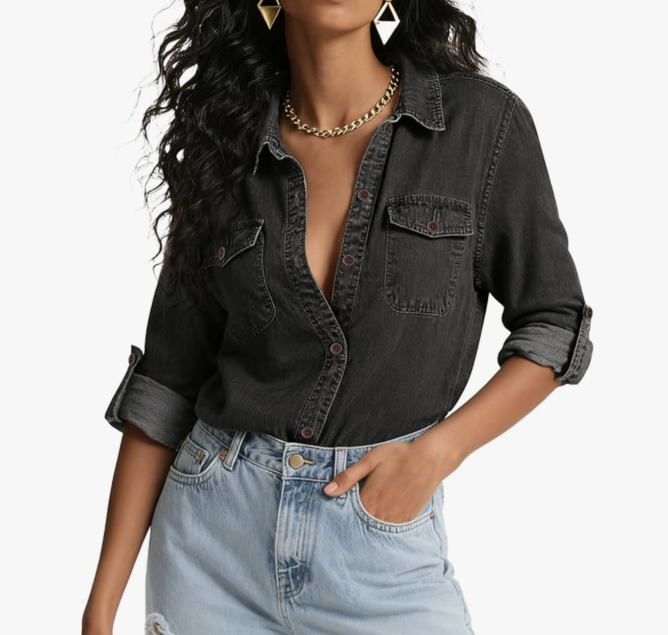 Long Sleeve Button Down Jean Shirt