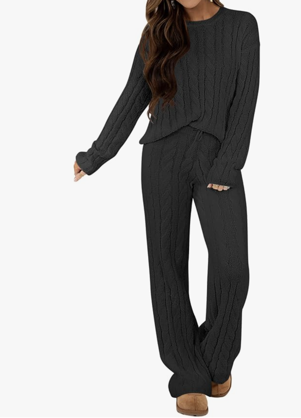 ANRABESS cable knit sweater matching loungewear set