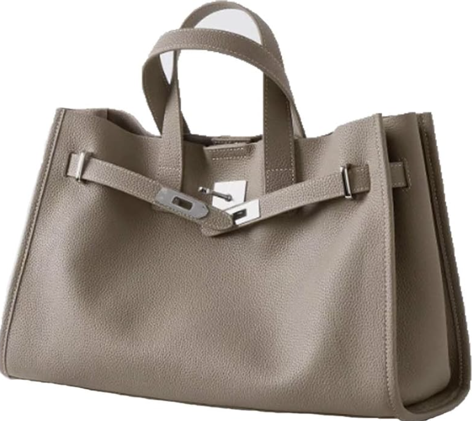 Brown pebbled leather tote bag with silver hardware and detachable zip pouch