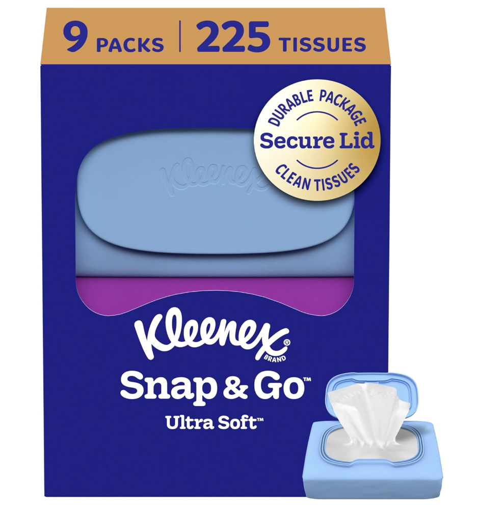 Pocket-size tissue pack in a travel essentials pouch