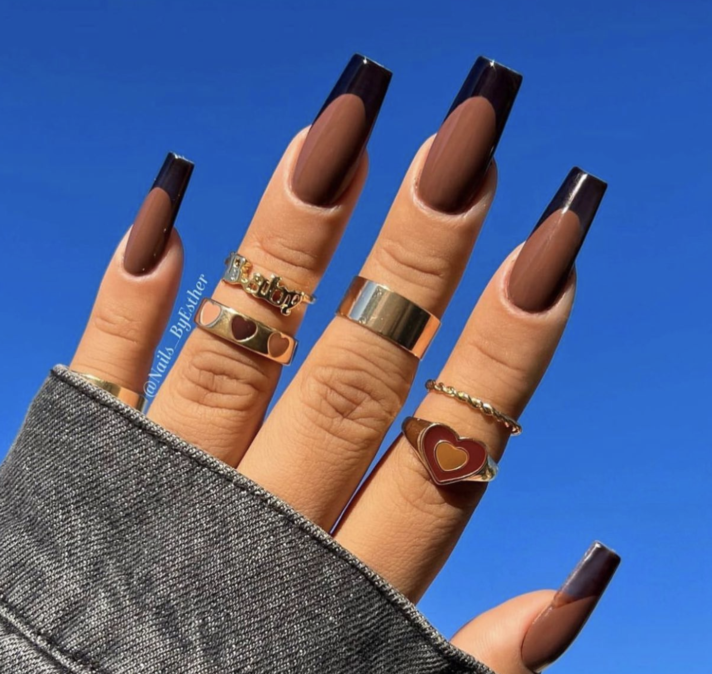 Berry jelly French tip October nails with a sheer base and dark tips