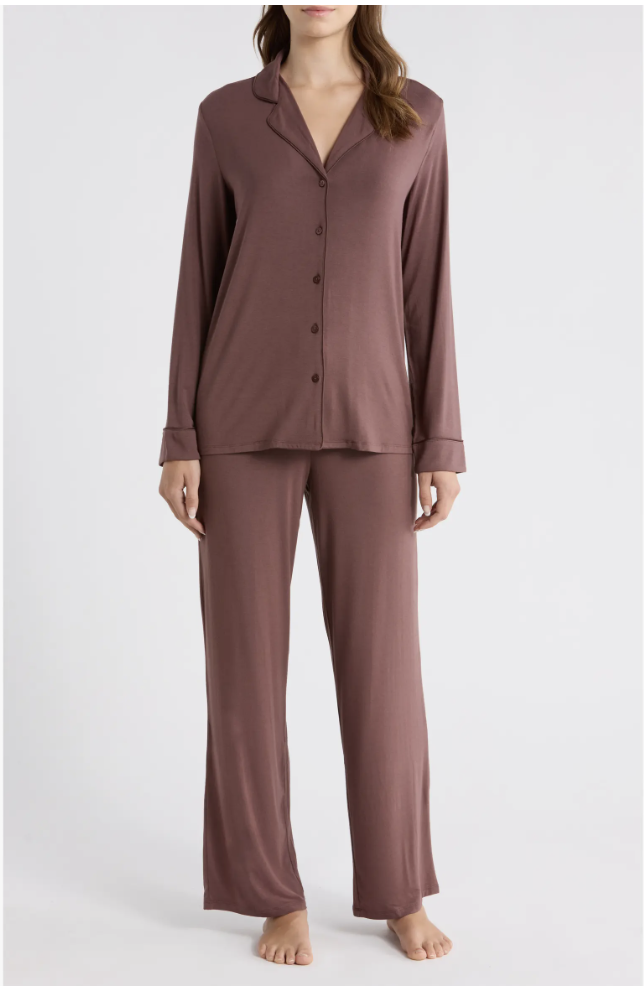 Women’s long-sleeve Moonlight knit pajama set with contrast piping