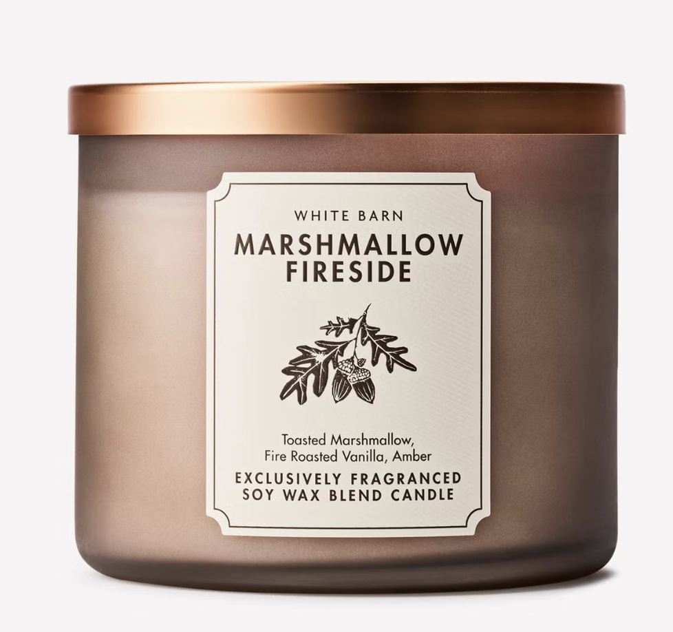 Bath & Body Works Marshmallow Fireside three-wick candle.