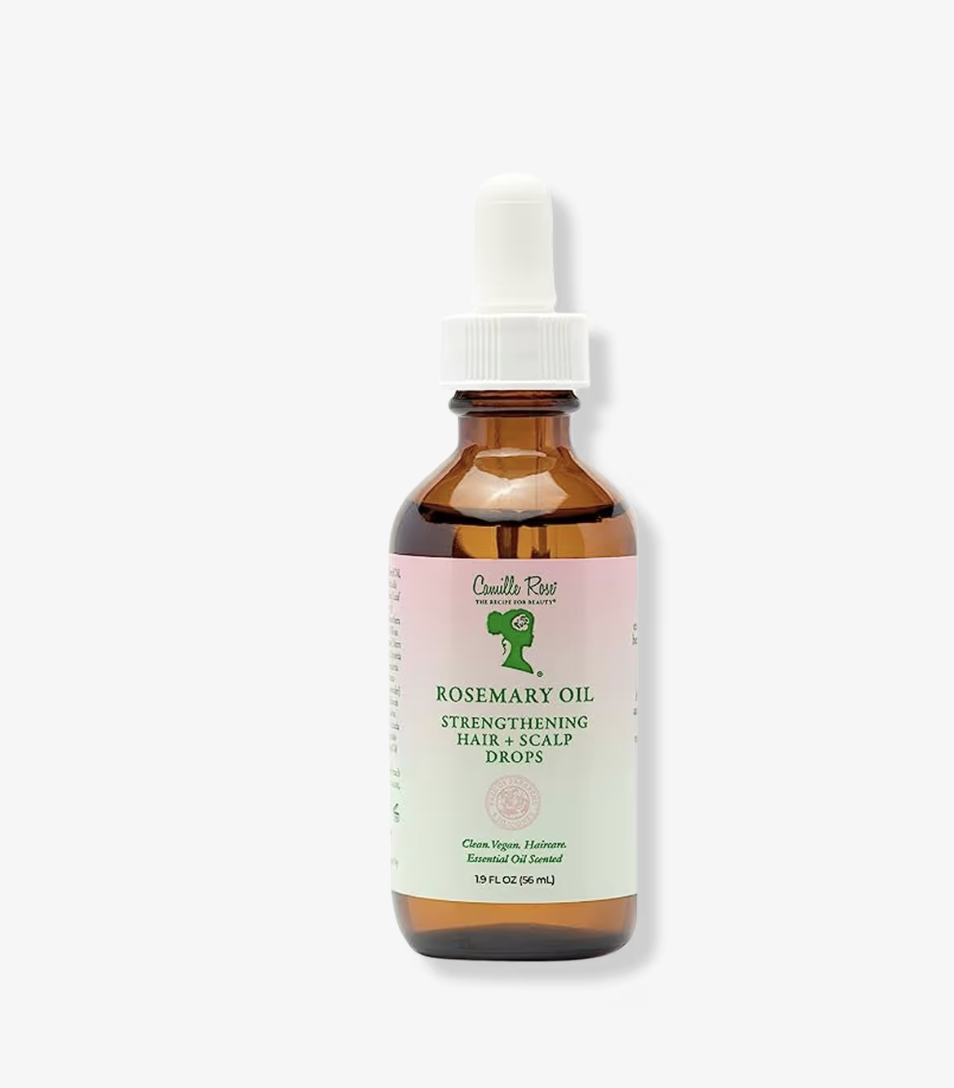 Camille Rose Rosemary Oil Strengthening Hair and Scalp Drops for curly hair moisture and scalp stimulation.