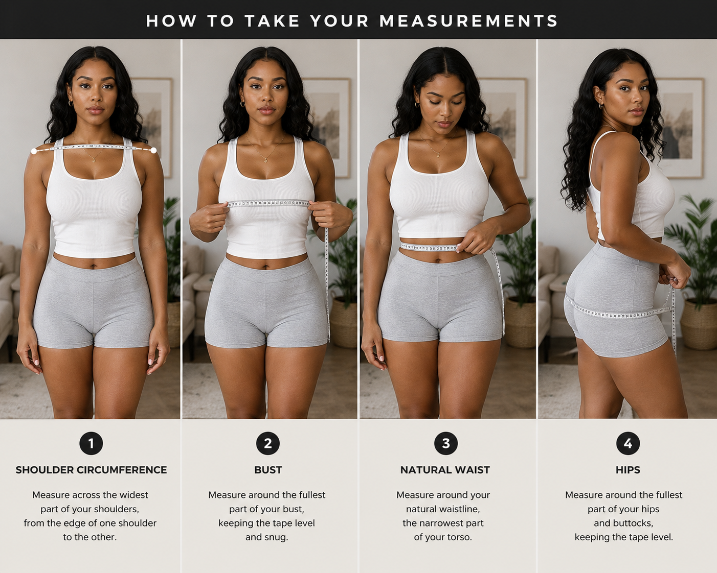 How to measure shoulders bust natural waist and hips to determine body shape