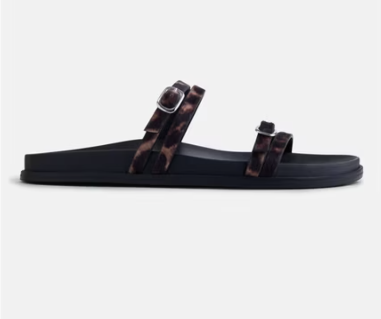 Classic neutral double-strap footbed sandals showing a comfortable cork-style sole.