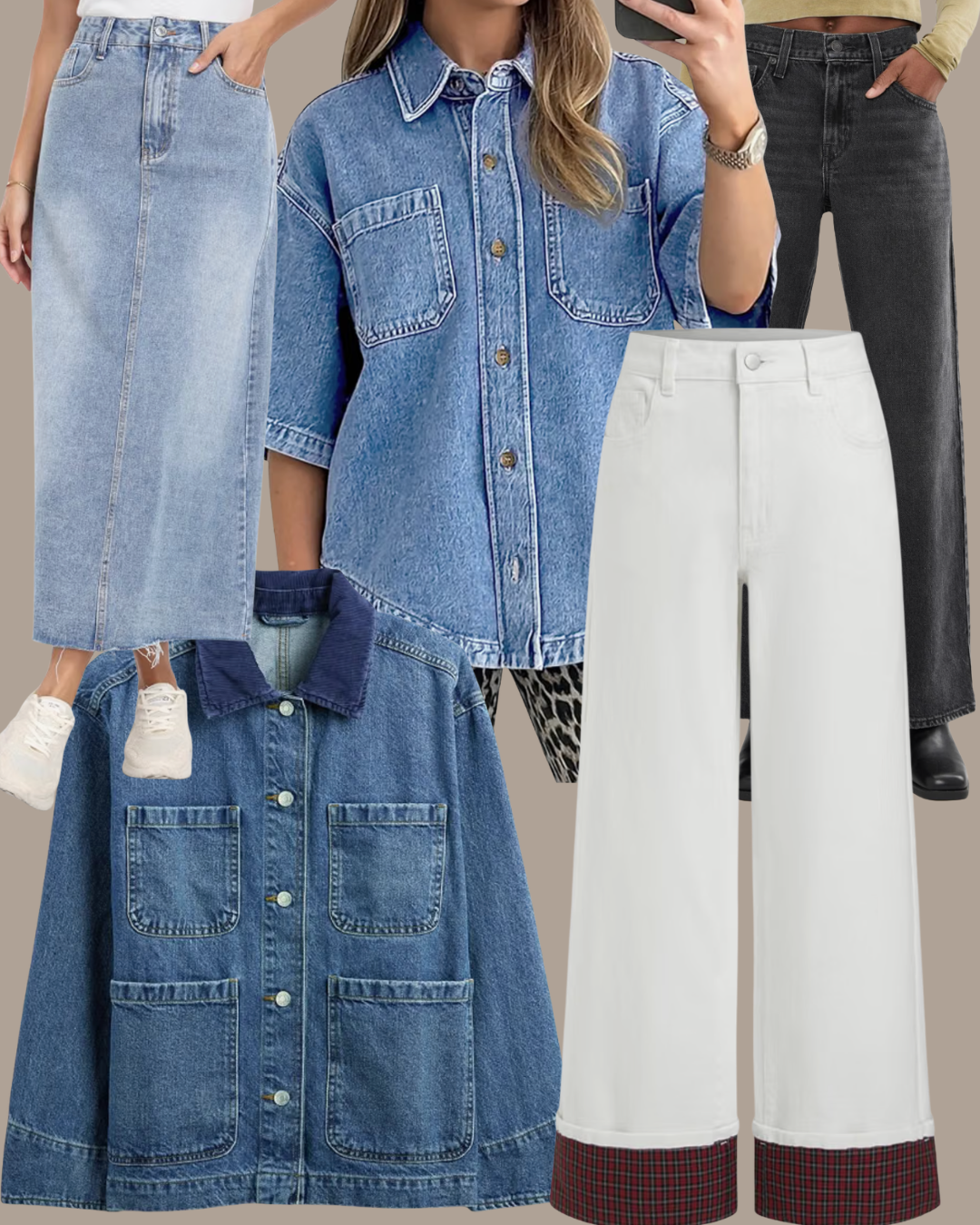 Collage of the best fall denim picks from Amazon's new arrivals, including wide-leg, straight-leg, and baggy jeans