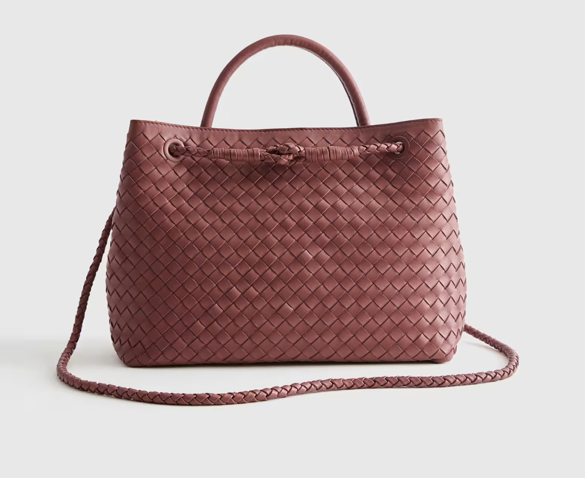Quince leather handwoven satchel in merlot