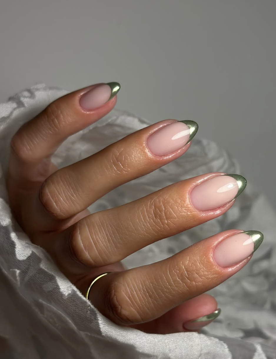 Soft sage French manicure for the summer-to-fall transition