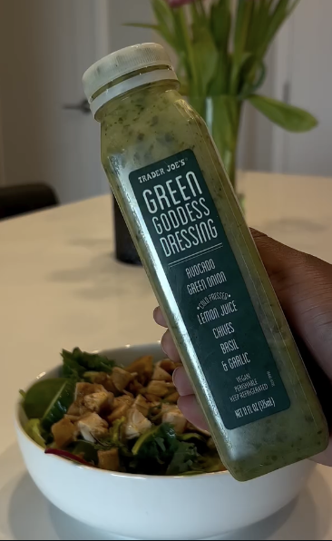 Trader Joe's Green Goddess Dressing over a vegetable bowl