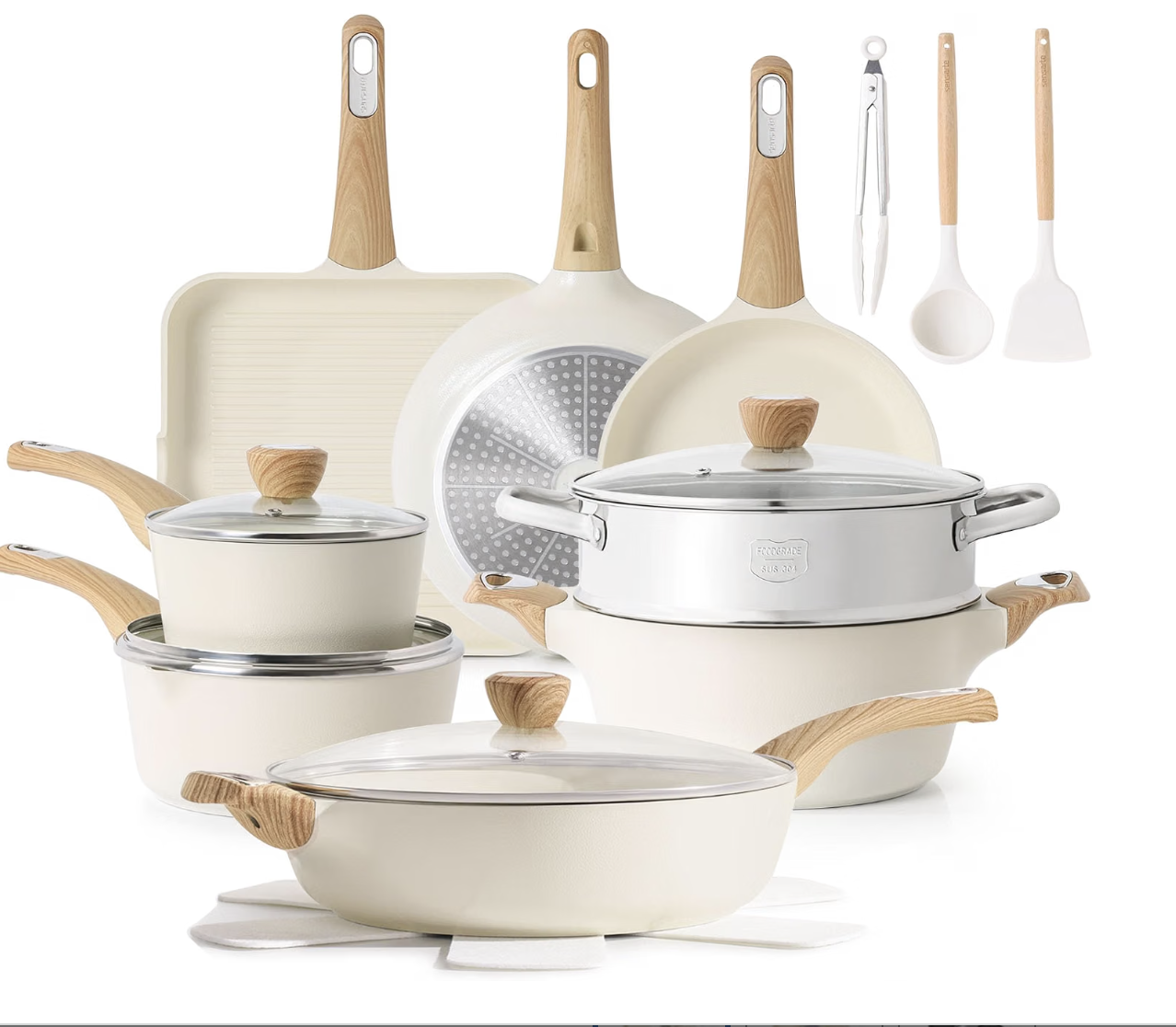 Ceramic nonstick cookware set with pots, pans and lids
