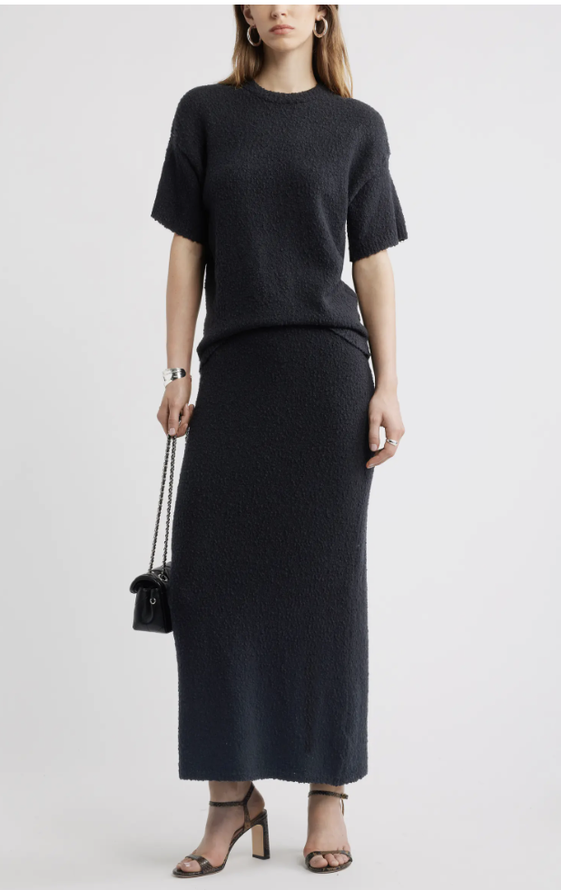 Nordstrom bouclé sweater skirt with a soft, textured finish.