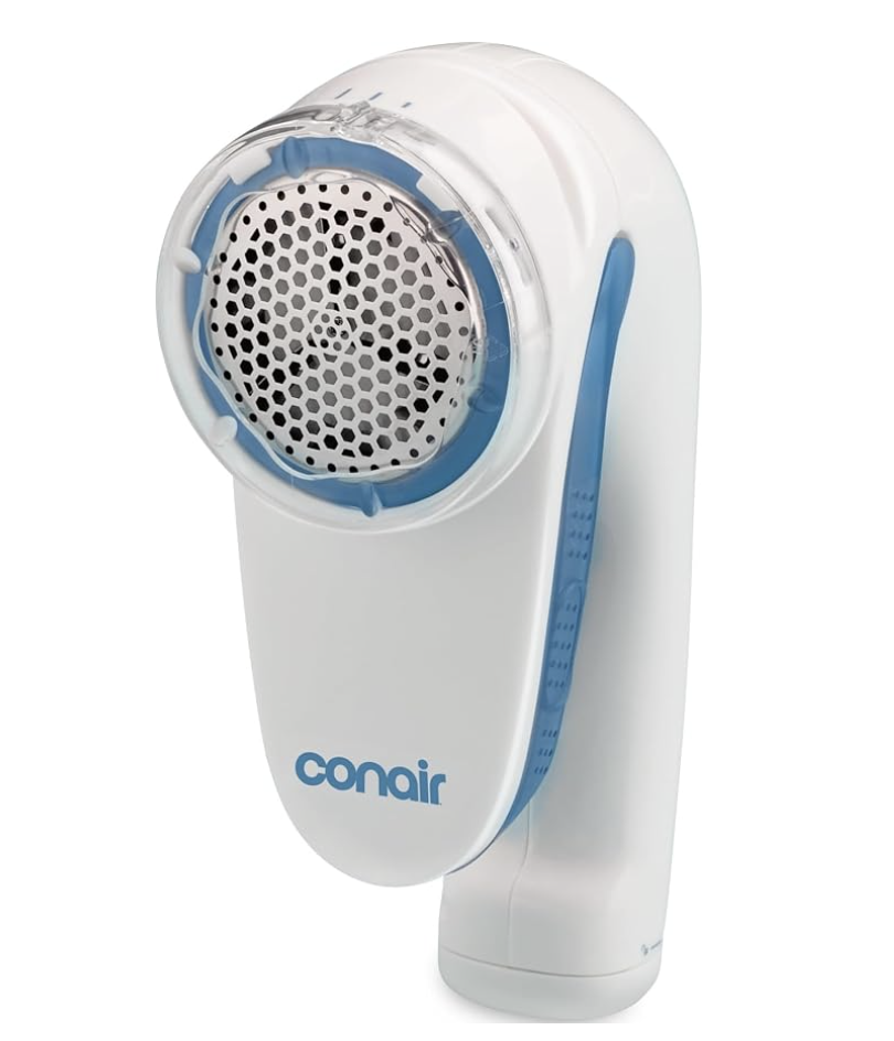 Conair white and blue electric fabric shaver and pill remover.