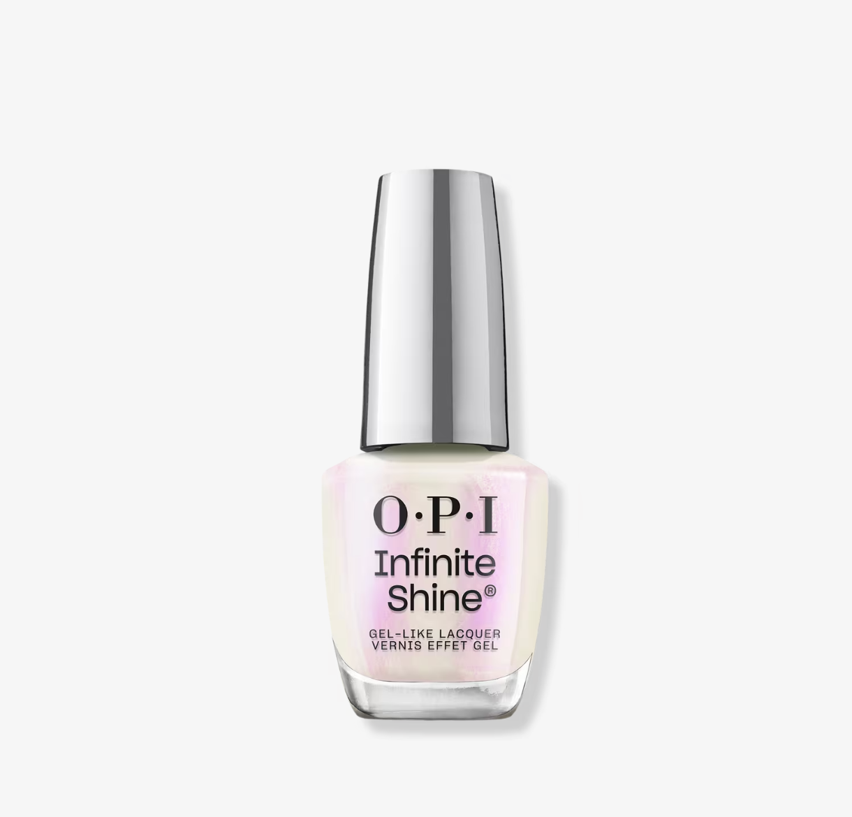 "A close-up of a pearlescent milky white manicure using OPI Kyoto Oyster from the New OPIcons Spring 2026 collection."