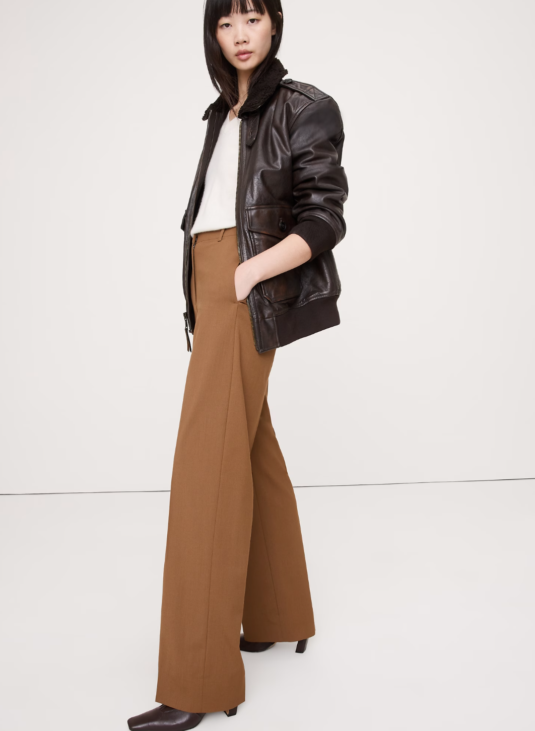 High-Rise Modern Straight Italian Wool Pant $170.00