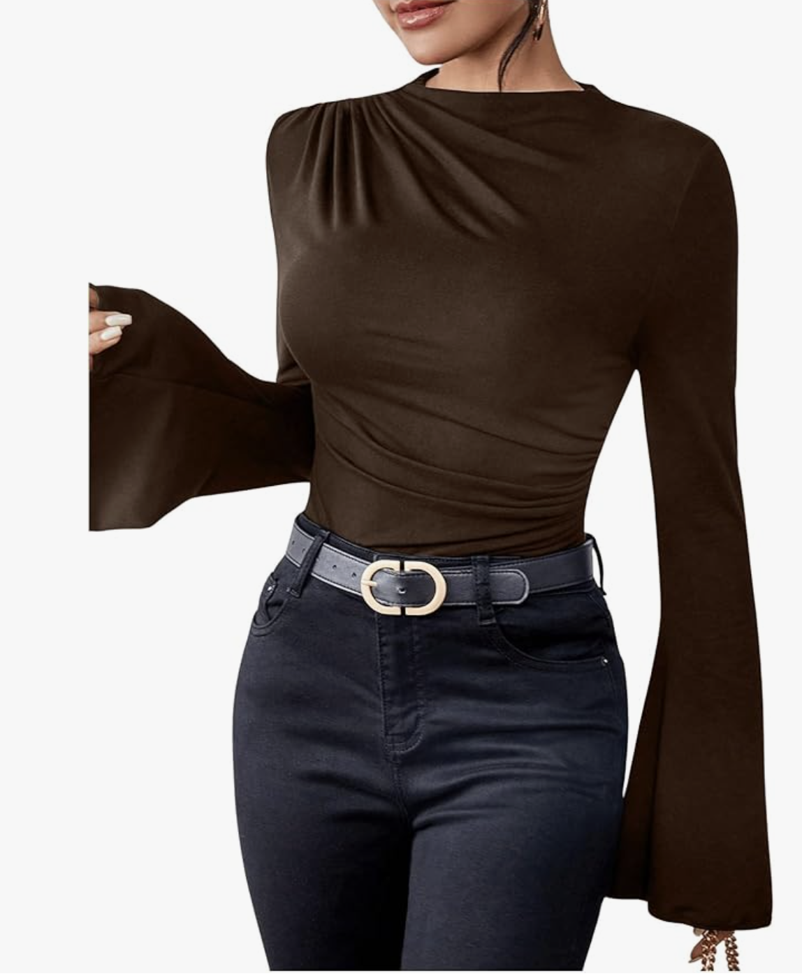 Long Ruffle Sleeve Slim Fitted Top