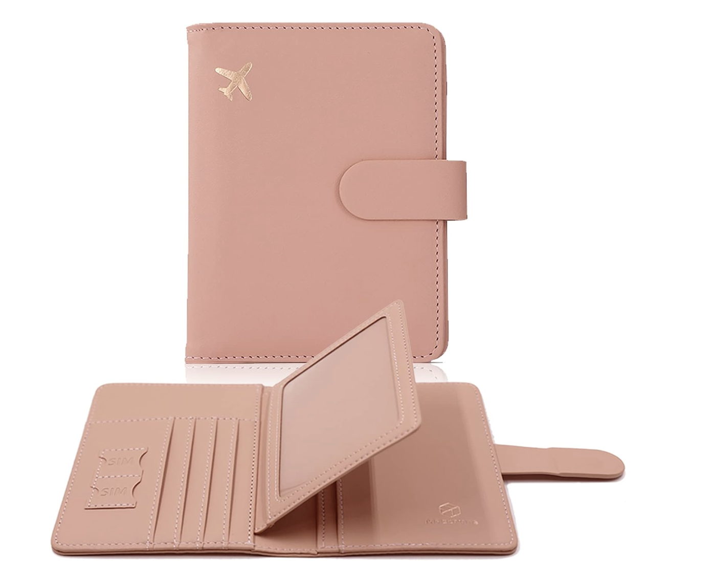 Travel document wallet holding a passport and cards