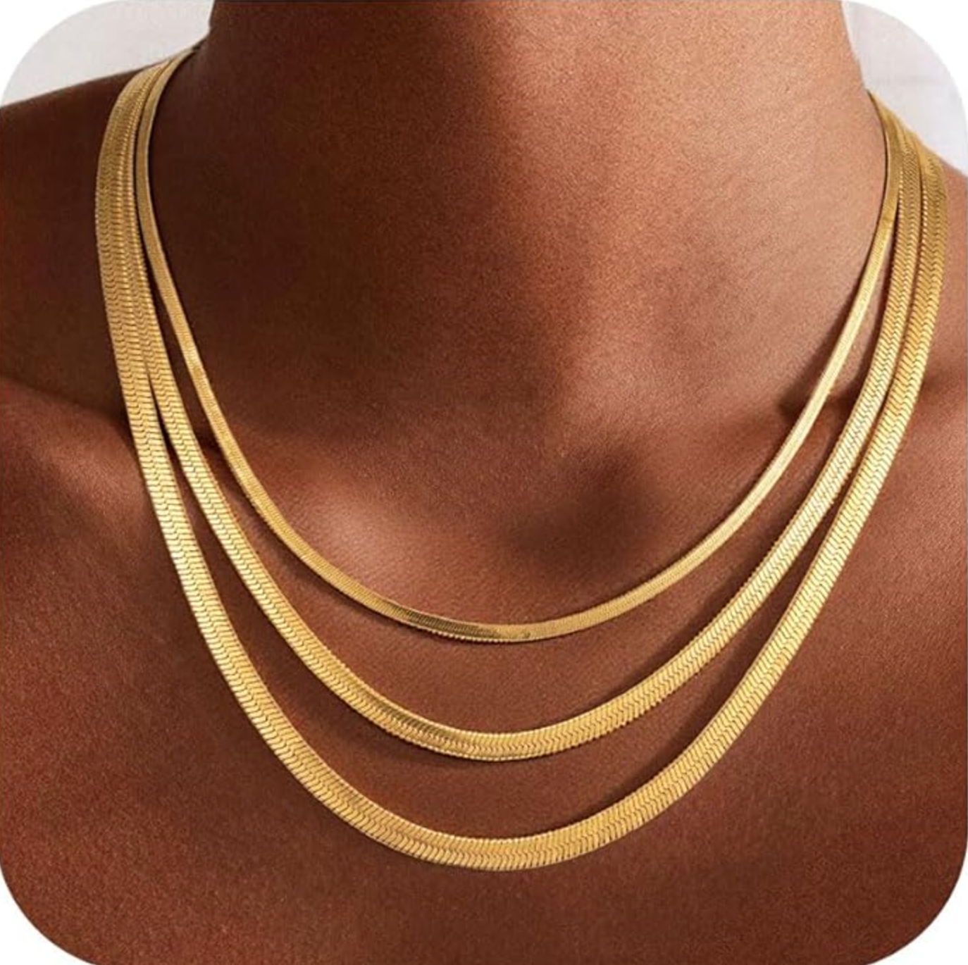 18K Gold Plated Layered Herringbone Necklace