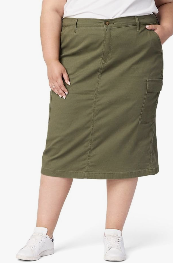 Levi Strauss Signature Gold cargo midi skirt with functional utility pockets.