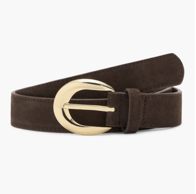 MANGO dark brown oval-buckle suede belt for a fall wardrobe