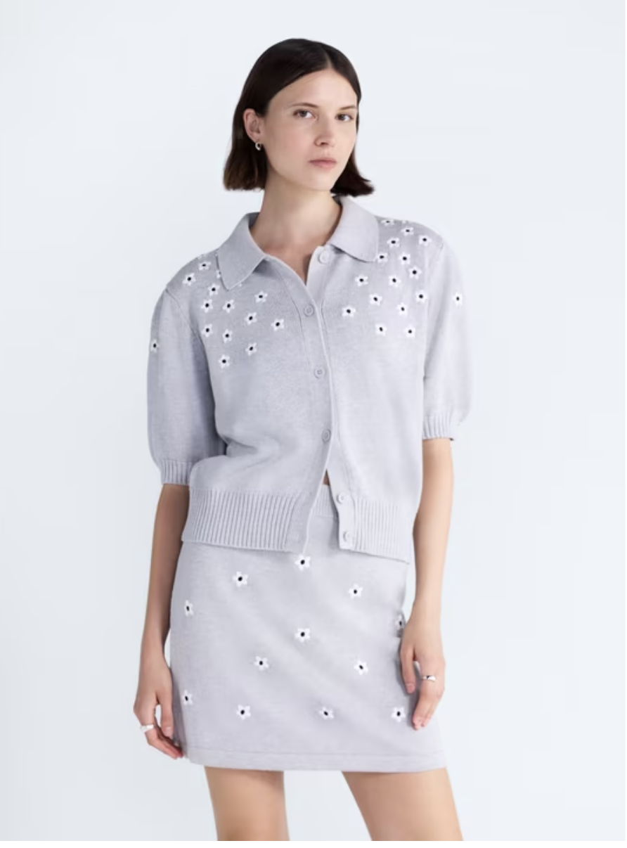 Free Assembly embroidered cardigan with elbow-length sleeves.