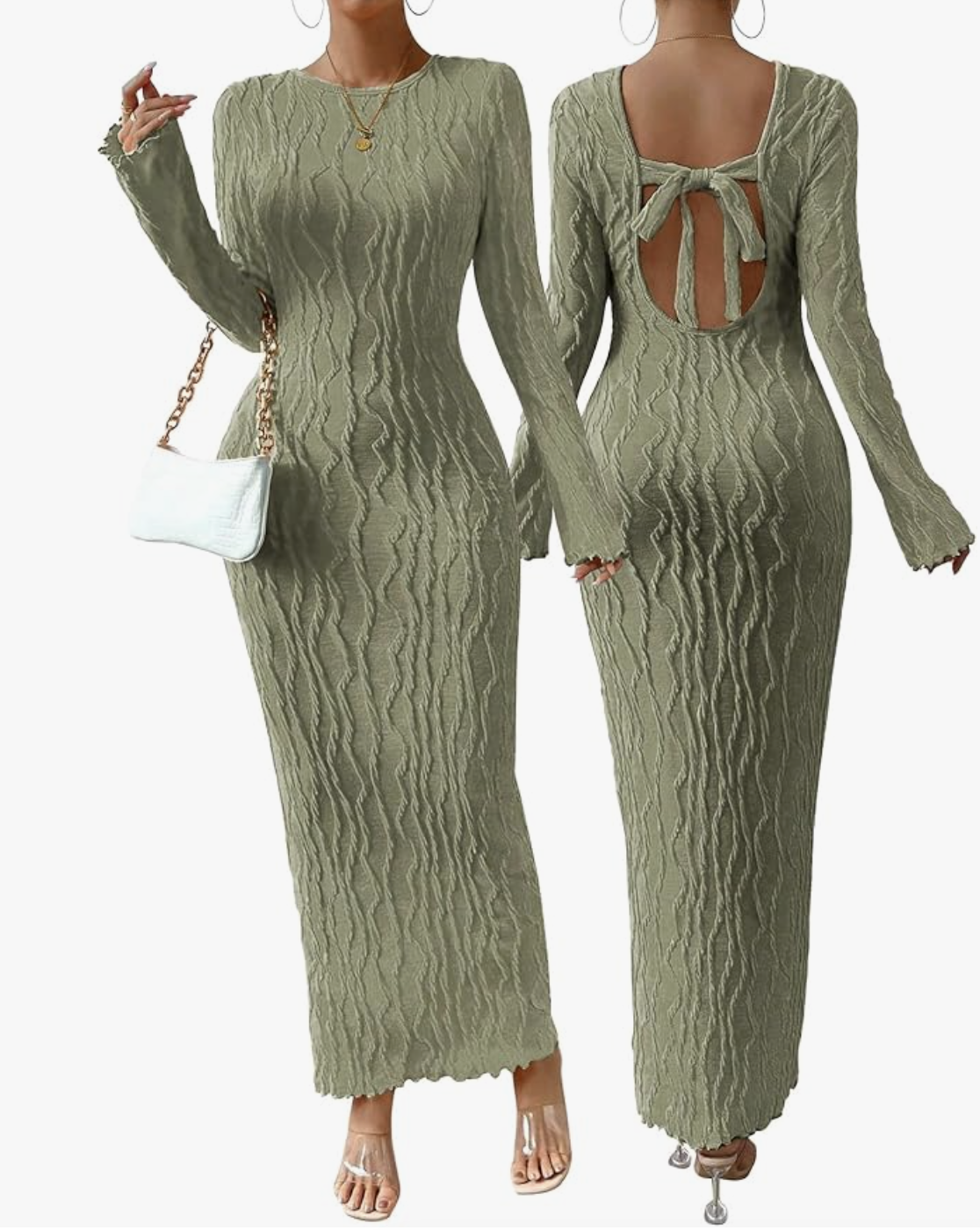 Long Sleeve Maxi Dress Backless