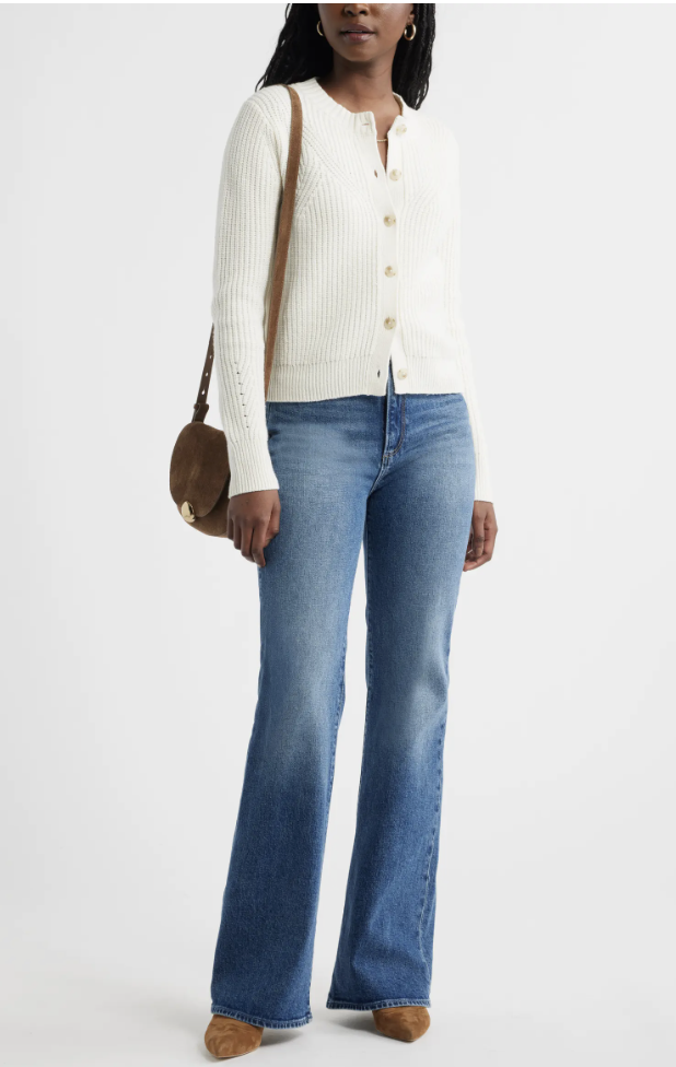 Caslon cream pointelle cotton and merino wool cardigan for fall