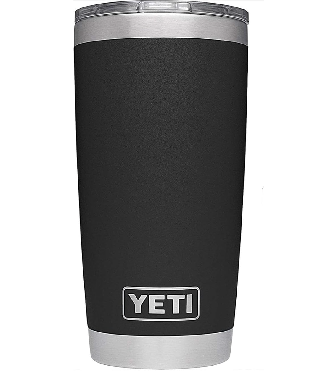 YETI Rambler 20-ounce stainless steel insulated tumbler in black with a clear MagSlider lid.