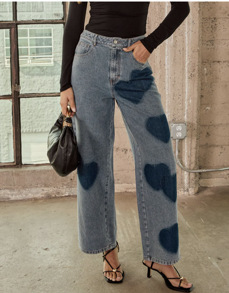 Just Lovers Heart Print Rigid Straight Leg Jeans $78.00