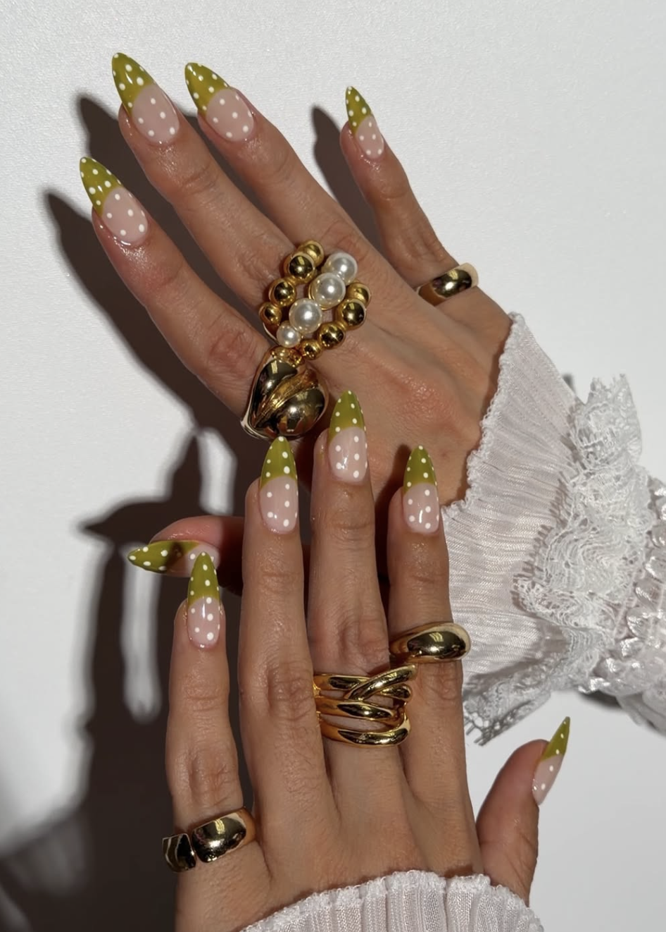 Cute forest-green dots for a back-to-school manicure