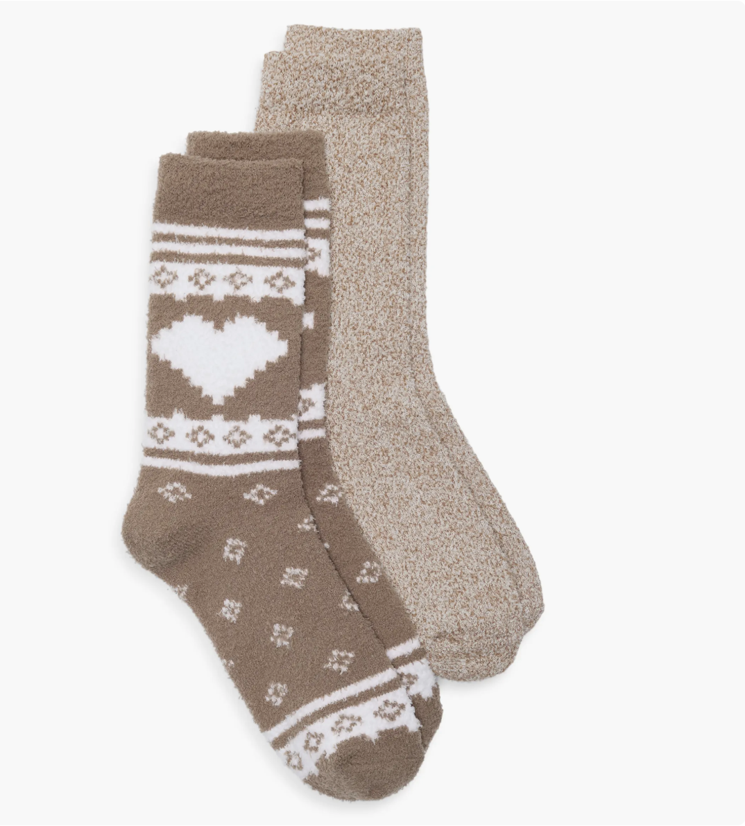 Nordstrom Two-Pack Cozy Dorm Crew Socks, Cozy Heart Neutral