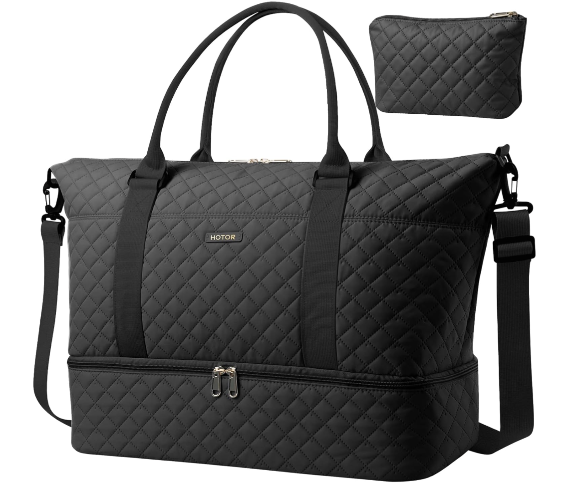 Budget-friendly quilted oxford fabric travel bag with a separate shoe section.