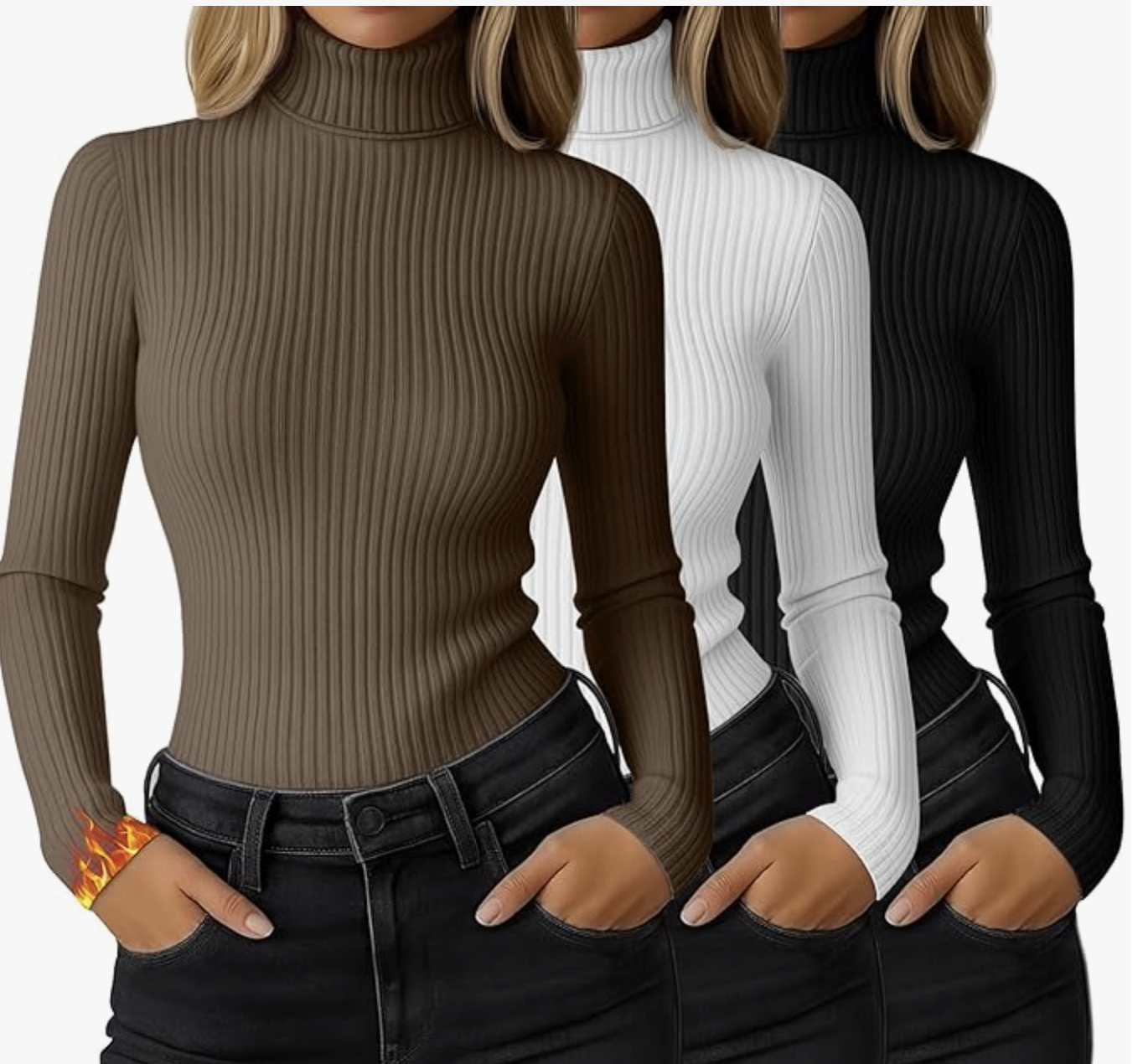 Ribbed Thermal Turtleneck Tops
