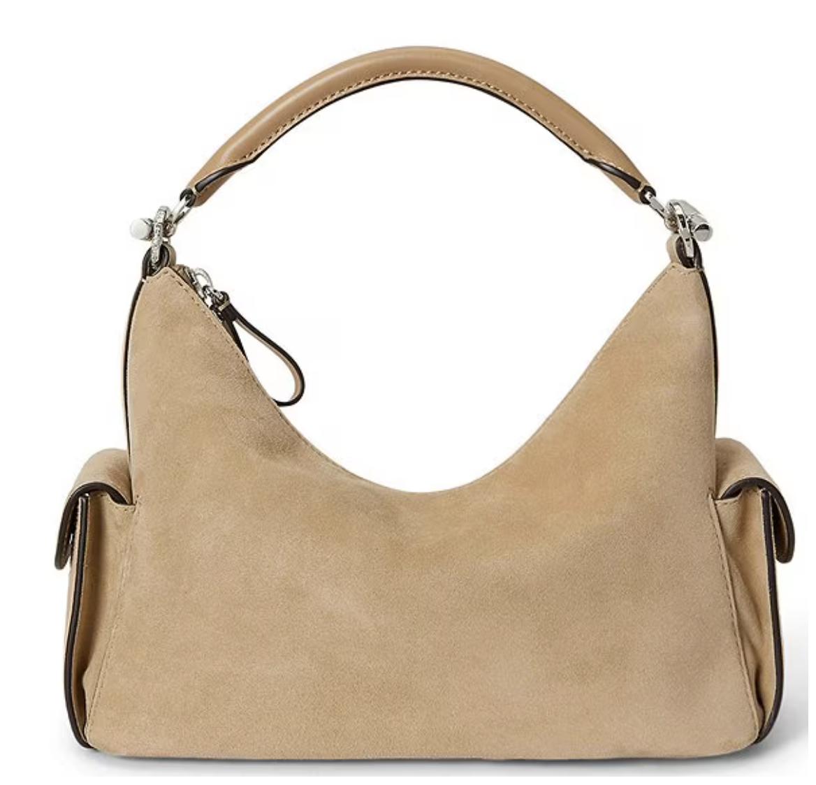 Lauren Ralph Lauren Blaike small suede shoulder bag on a plain background