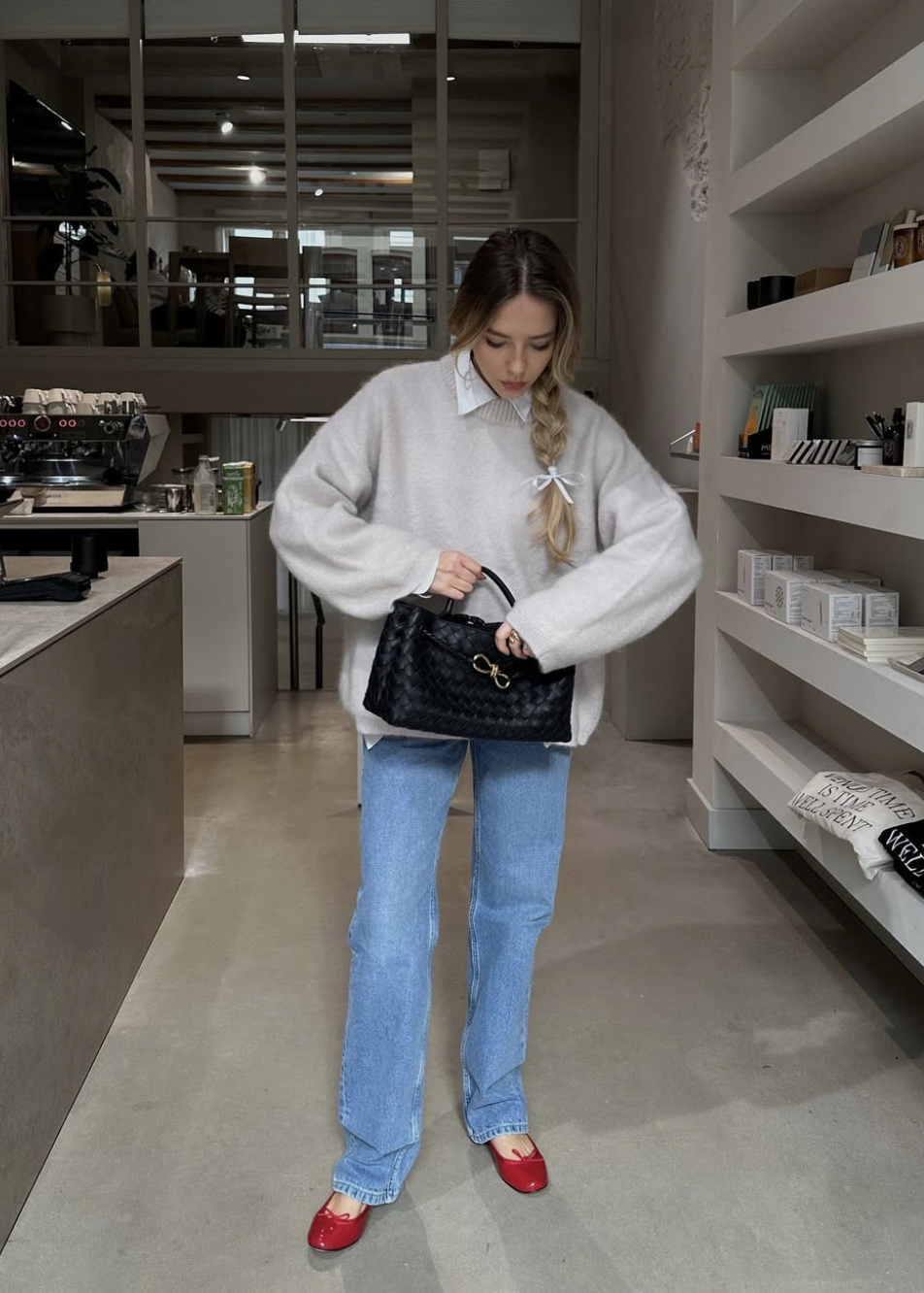A cream fisherman sweater styled for fall, featured in an Autum Love guide