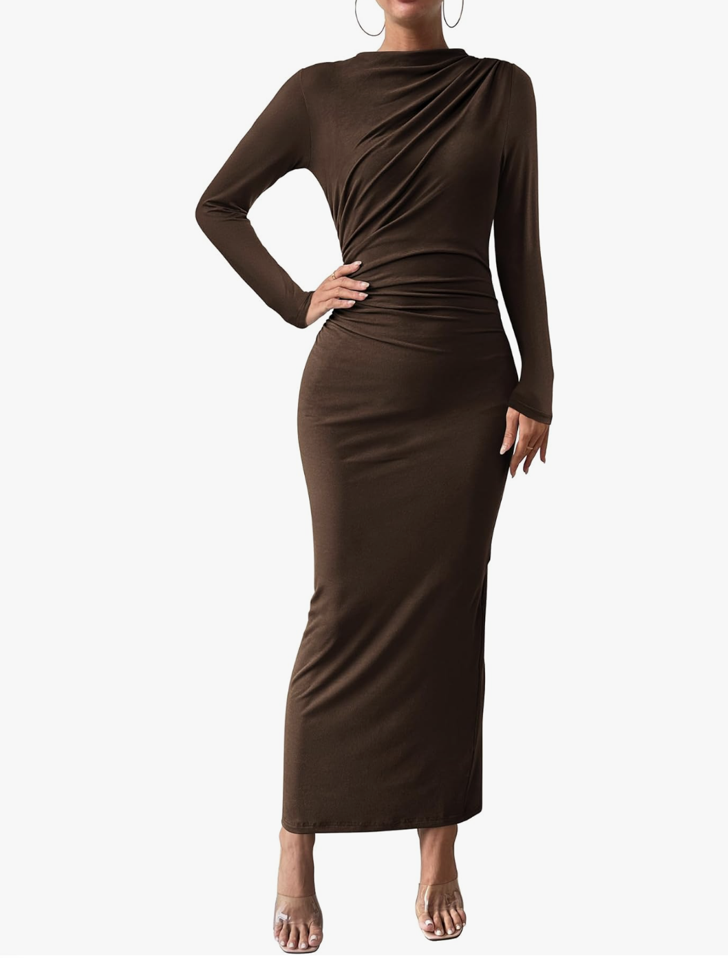 Long Sleeve Back Slit Ruched