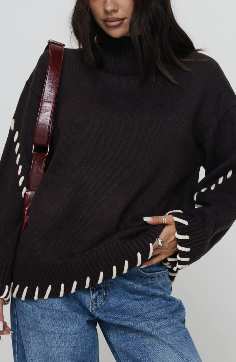 Leizure Whipstitch Trim Turtleneck Sweater Princess Polly $70.00Current Price $70.00