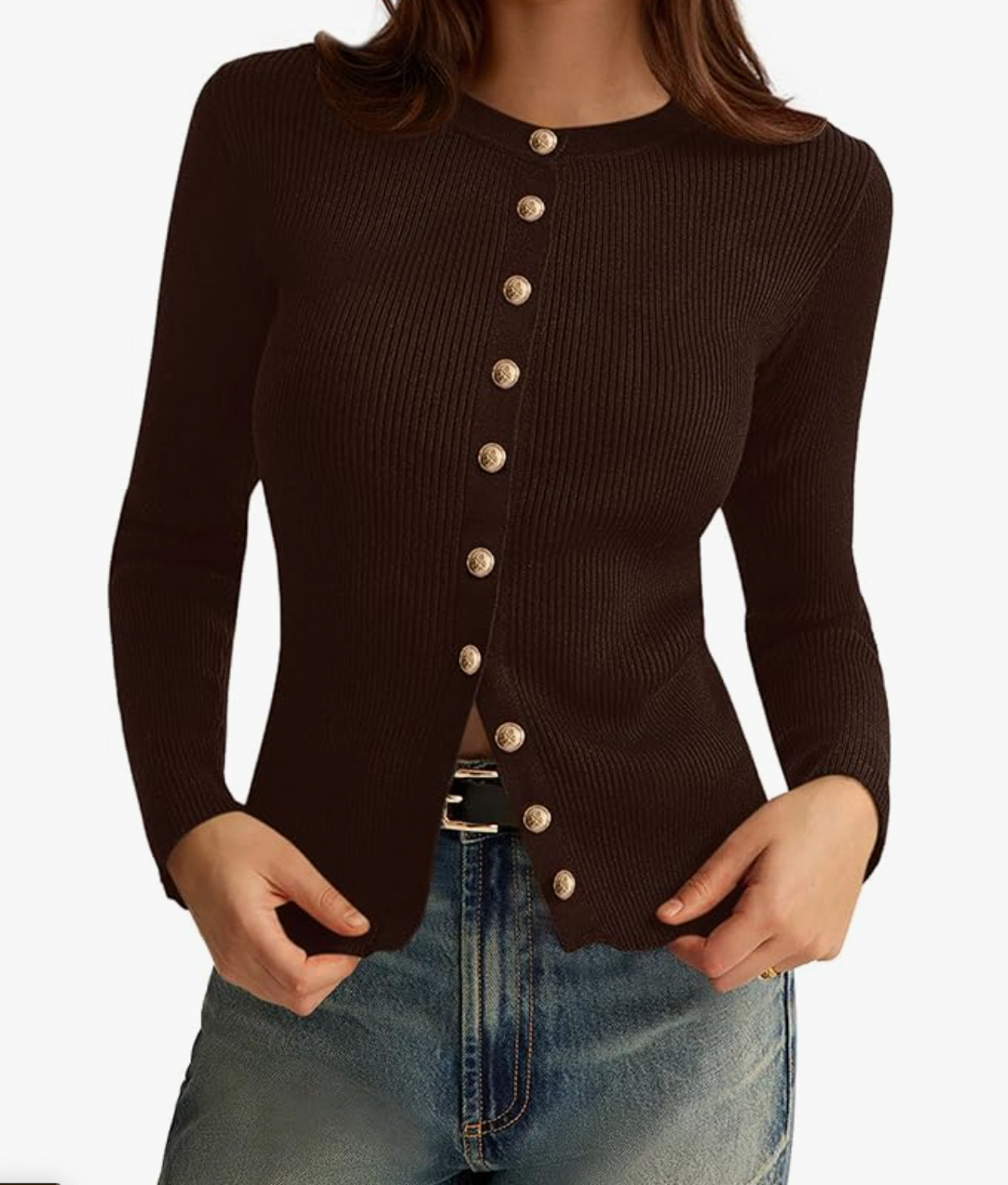 Lightweight Long Sleeve Button up Ribbed Knit Top