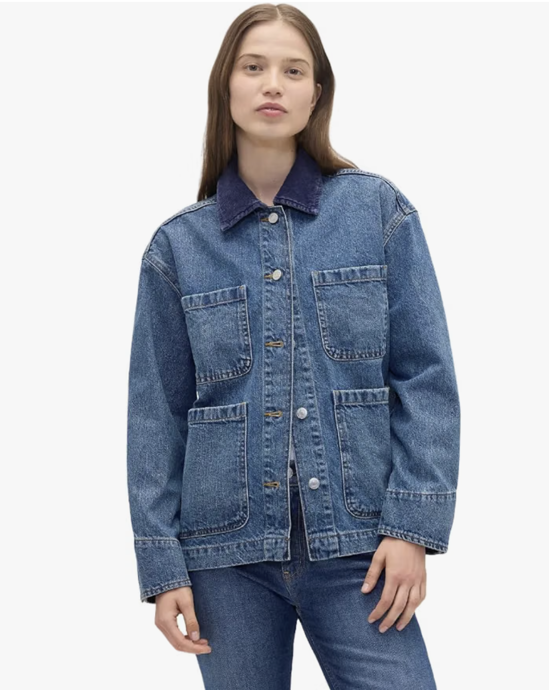 GAP Women's Denim Barn Jacket with a contrast collar