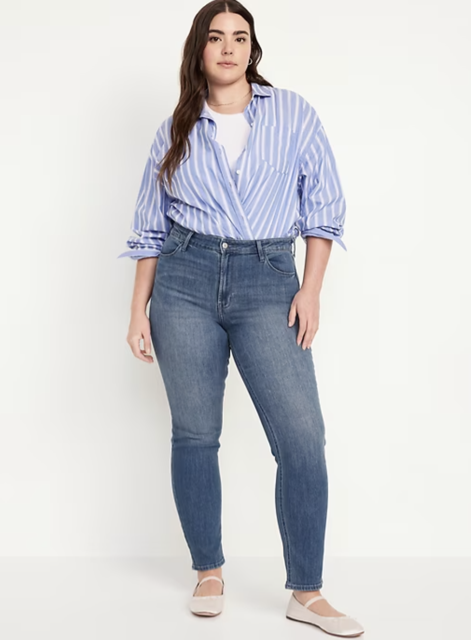 Old Navy High-Waisted OG Loose Jeans shown on a midsize body for tummy smoothing.