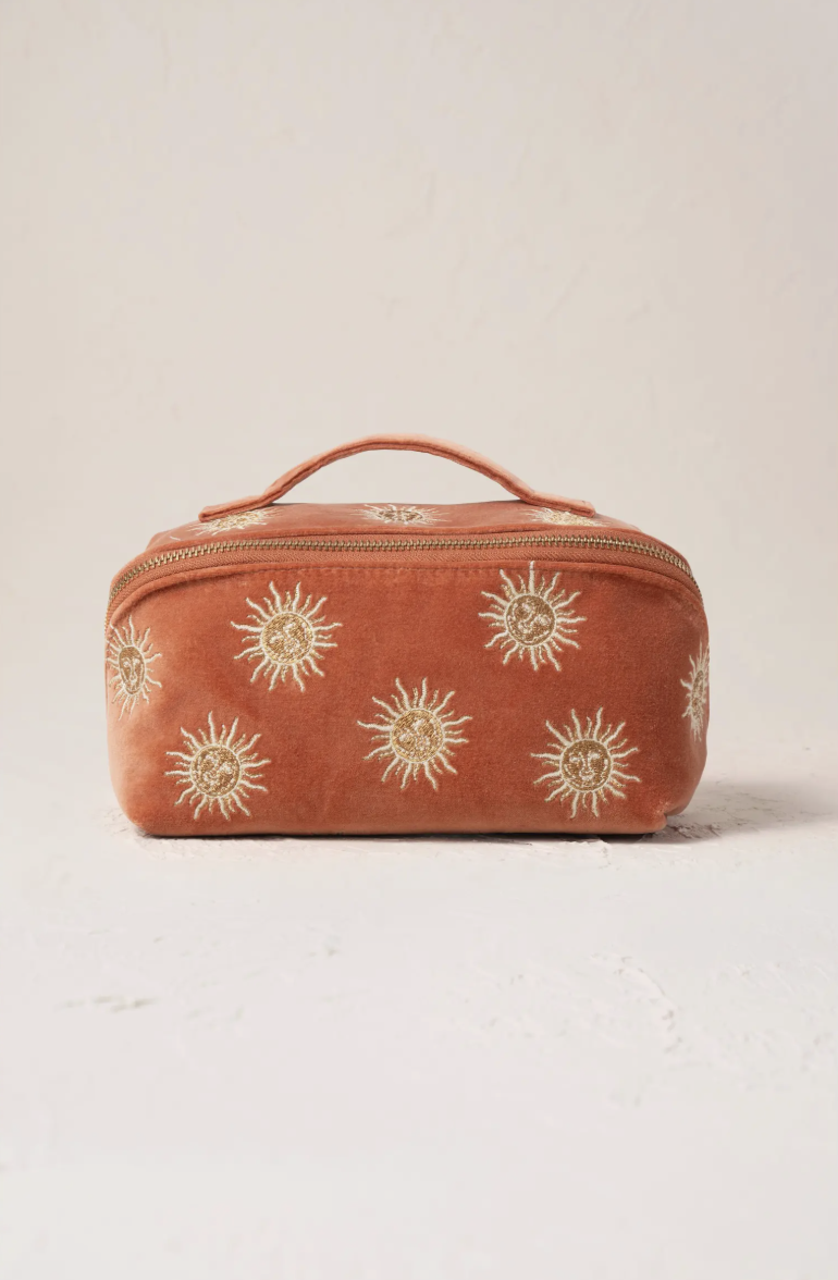 Elizabeth Scarlett Sun Goddess Velvet Makeup Bag, Rust