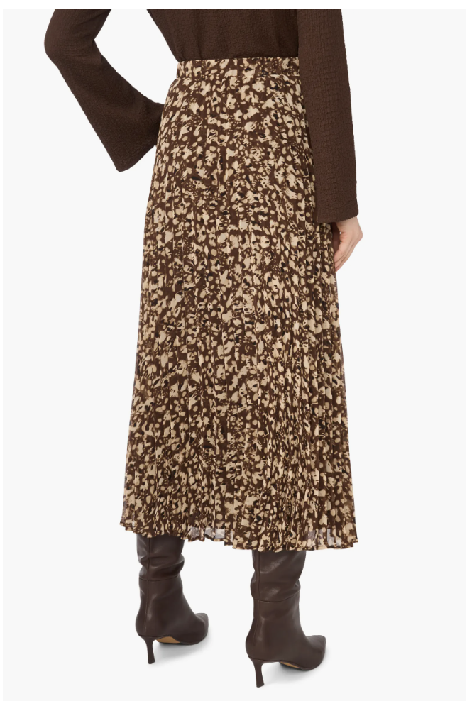 Halogen brown and blue patterned pleated midi skirt for fall