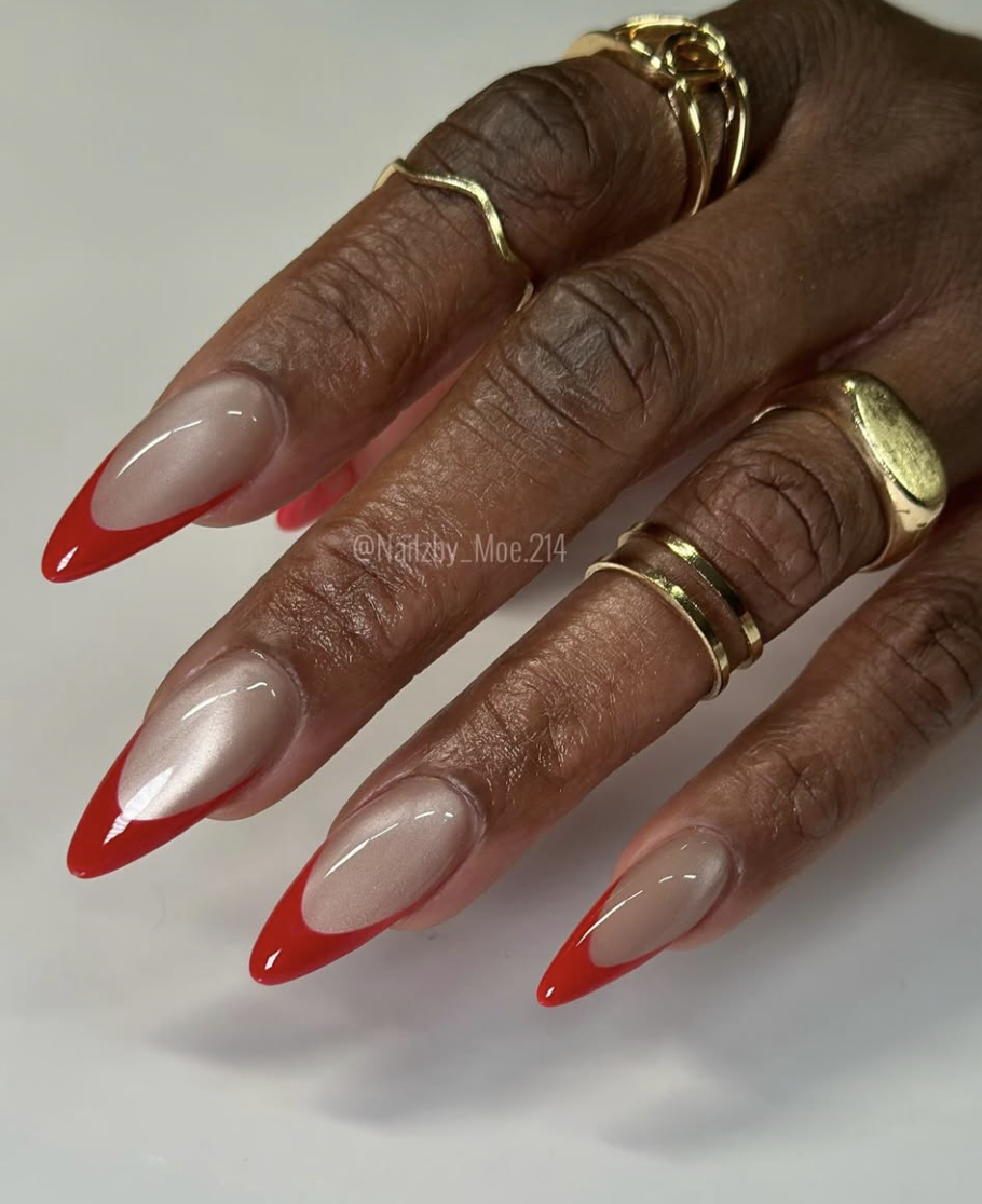 Tomato-red micro French manicure for the summer-to-fall transition