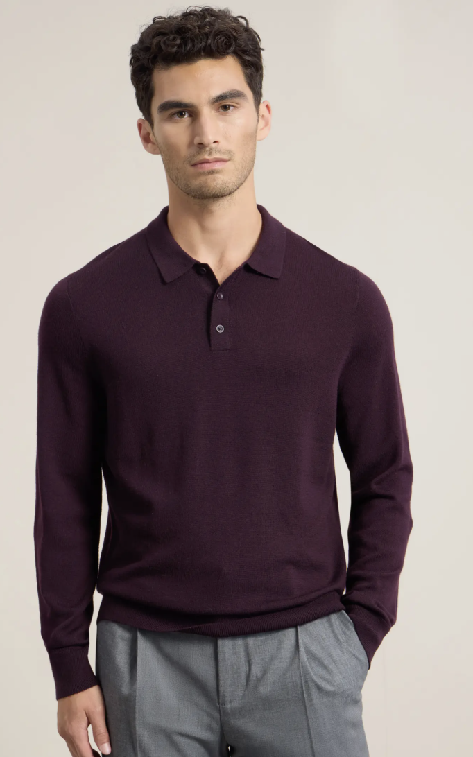 Nordstrom Washable Merino Wool Polo Sweater, Purple Plum