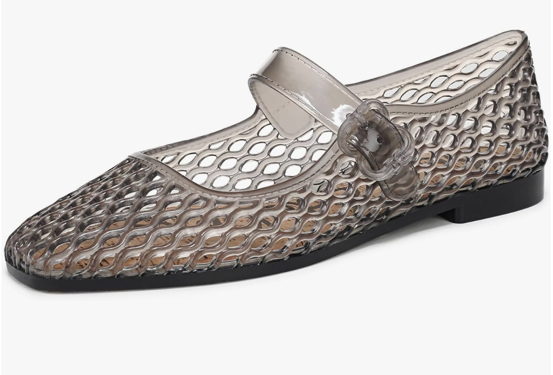 Sam Edelman Michaela Jelly Mary Jane in clear PVC, a translucent flat shoe styled to create a leg-lengthening effect for petite women.