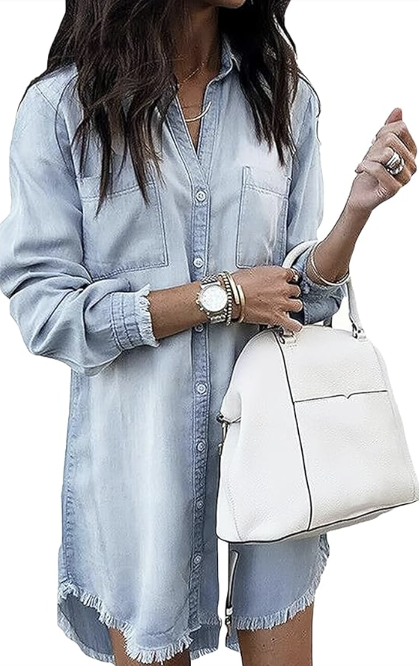 Cotton shirt dress styled as a casual summer mom outfit with flat sandals
