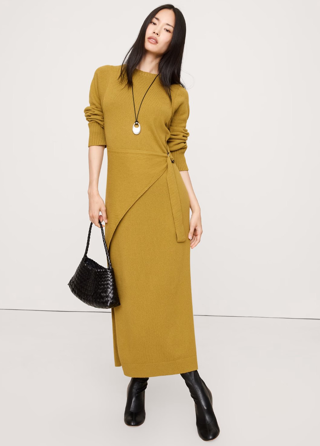 Merino-Cotton Wrap Sweater Dress $200.00