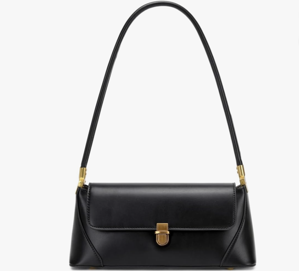 Black structured envelope flap bag with gold turnlock women's summer handbag under $100