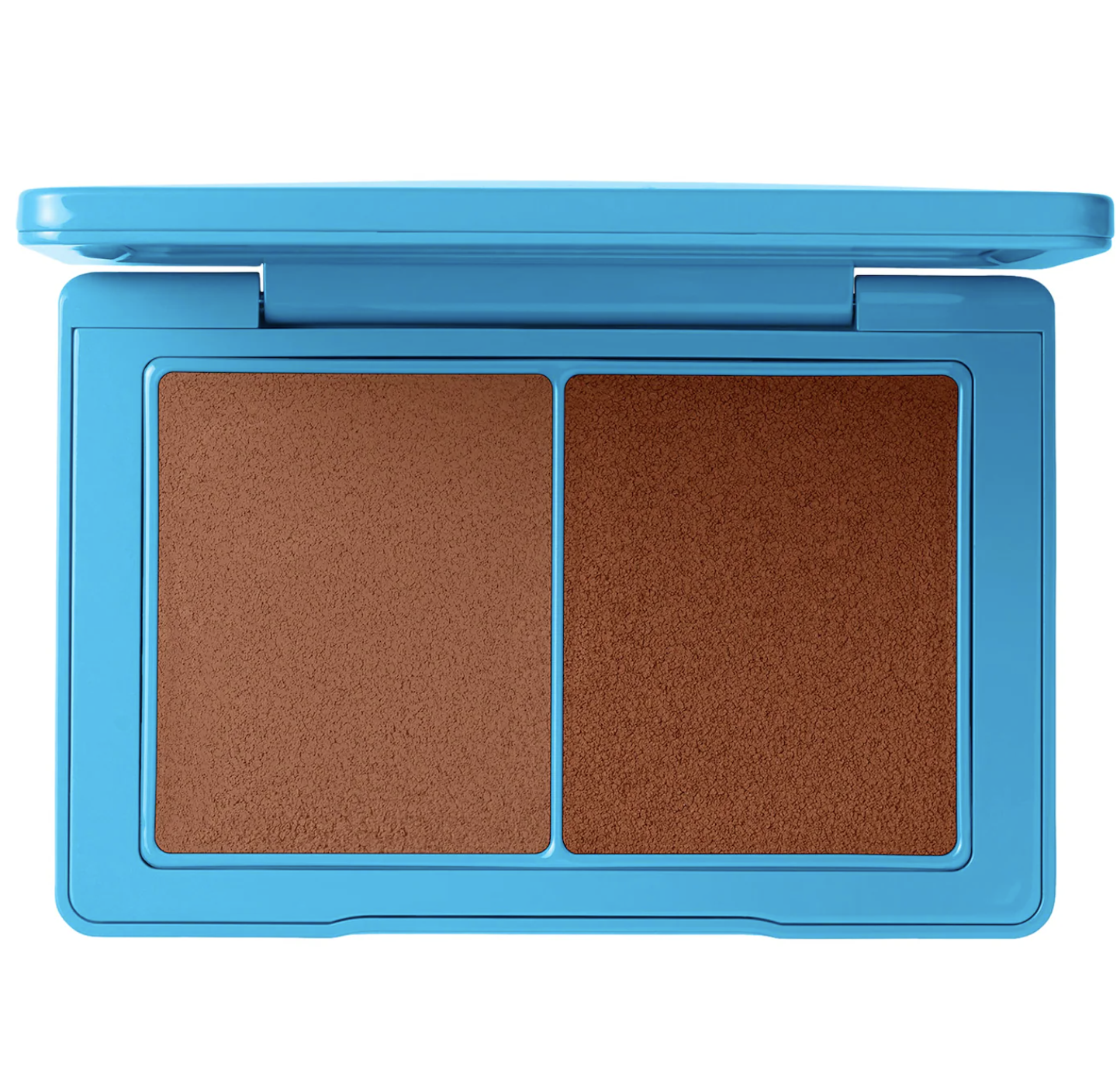 A blue Westman Atelier compact opened to show two shades of Sun Tone Bronzing Crème, a hydrating cream bronzer duo.